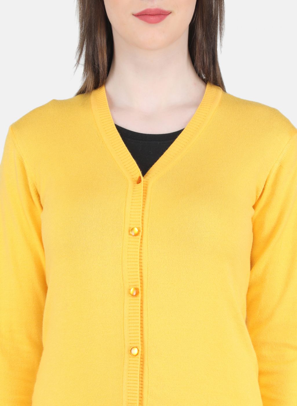 Women Yellow Self Design Cardigan