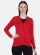 Women Red Self Design Cardigan