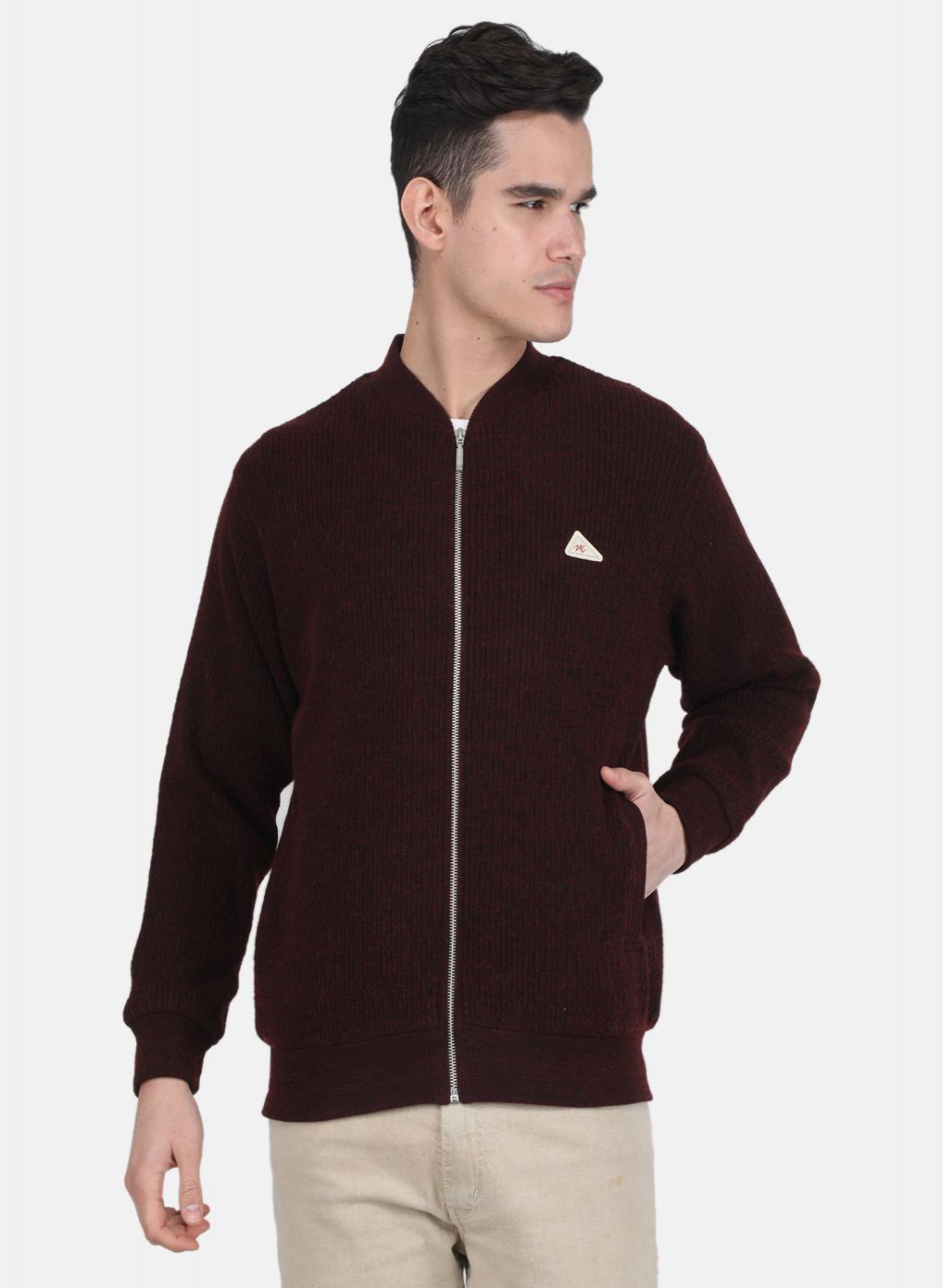 Men Maroon Self Design Jacket