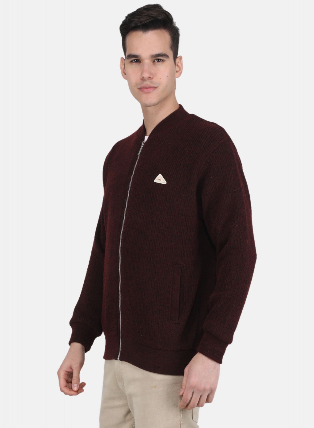 Men Maroon Self Design Jacket