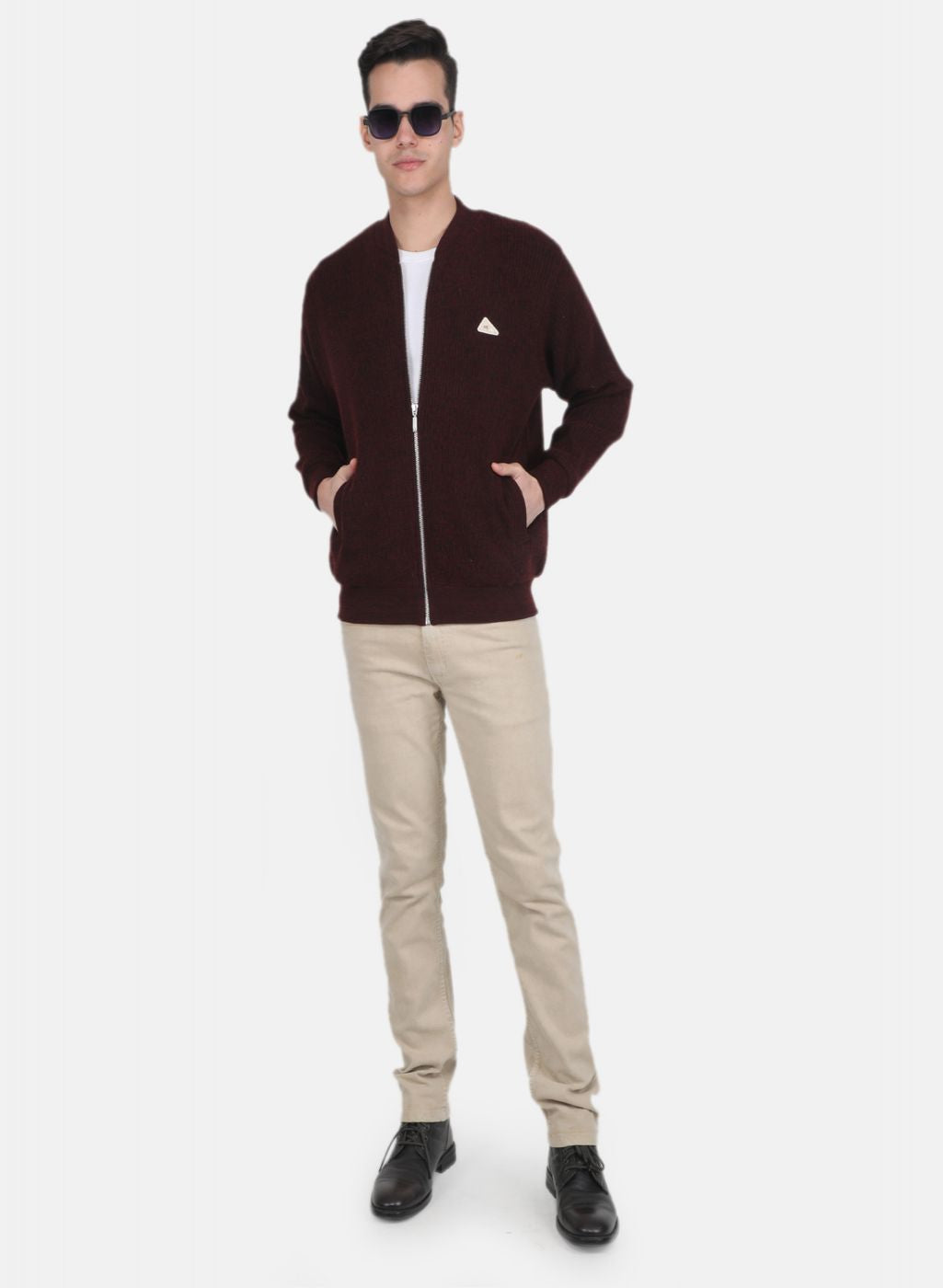 Men Maroon Self Design Jacket