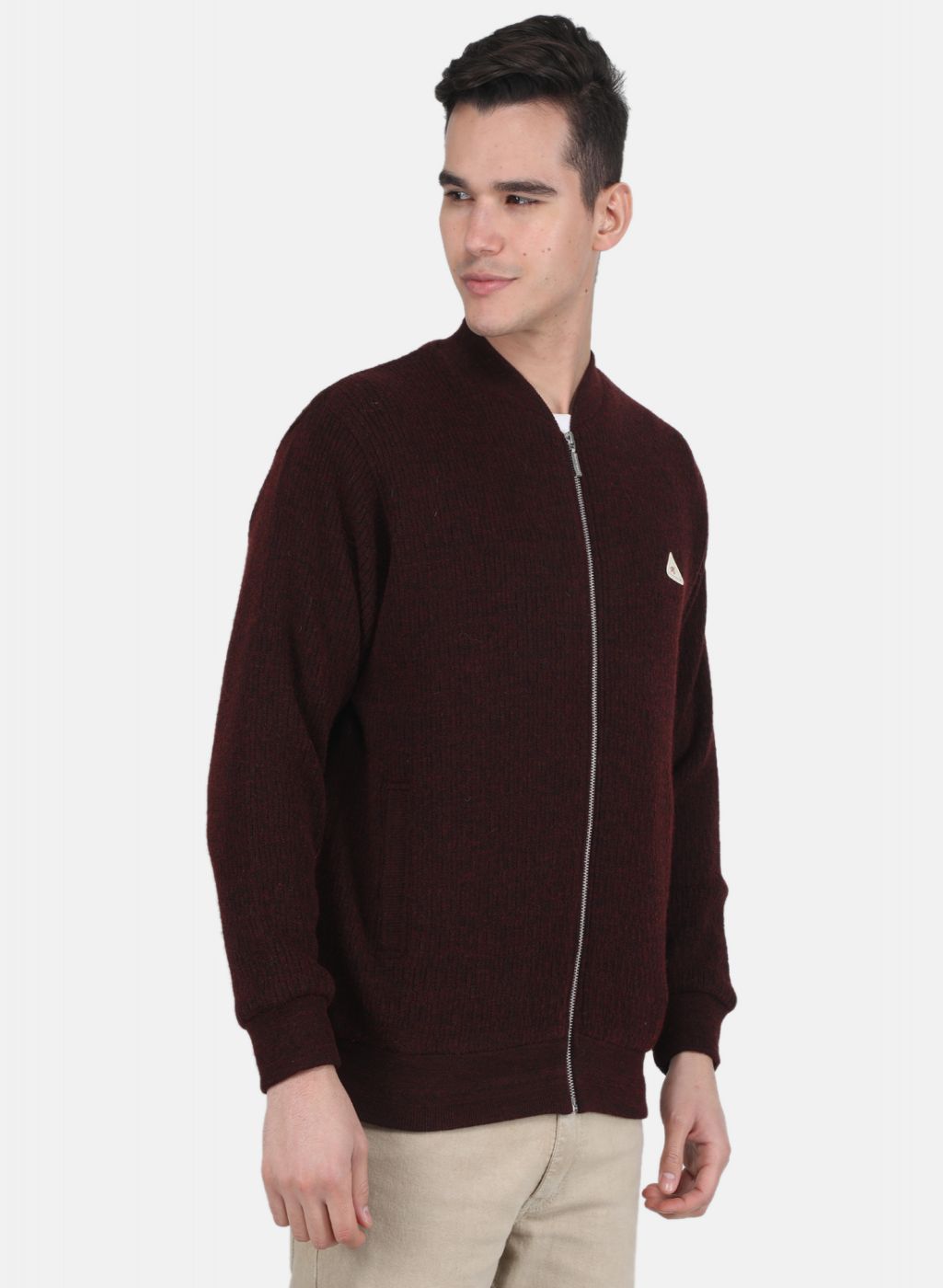 Men Maroon Self Design Jacket