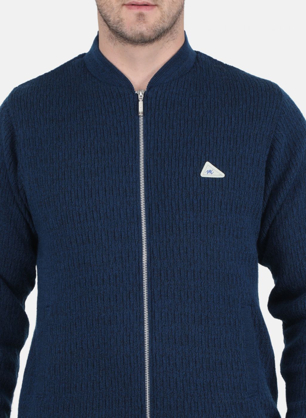 Men NAvy Blue Self Design Jacket