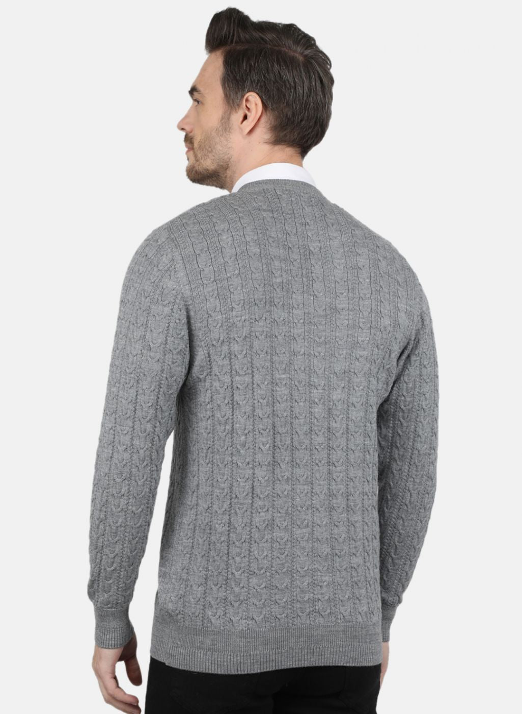 Men Grey Self Design Pullover