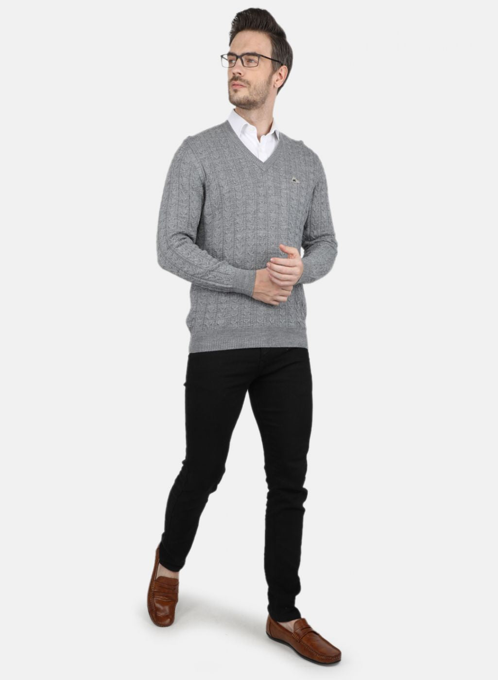 Men Grey Self Design Pullover