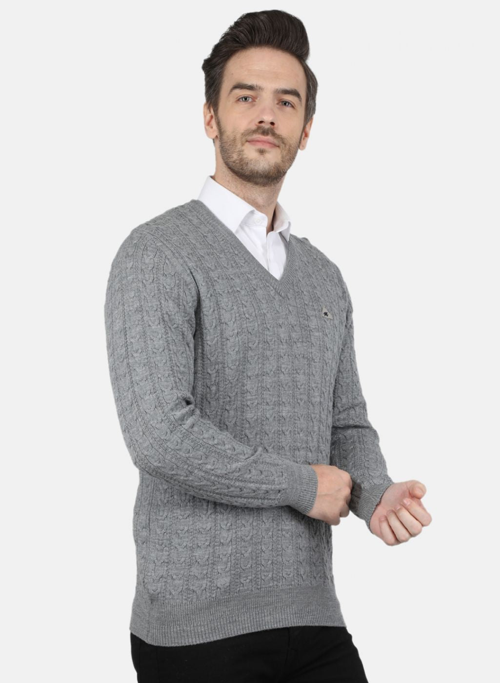 Men Grey Self Design Pullover