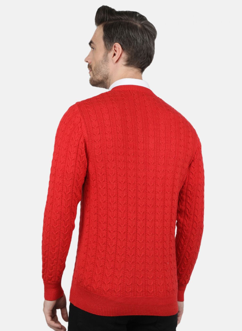 Men Red Self Design Pullover