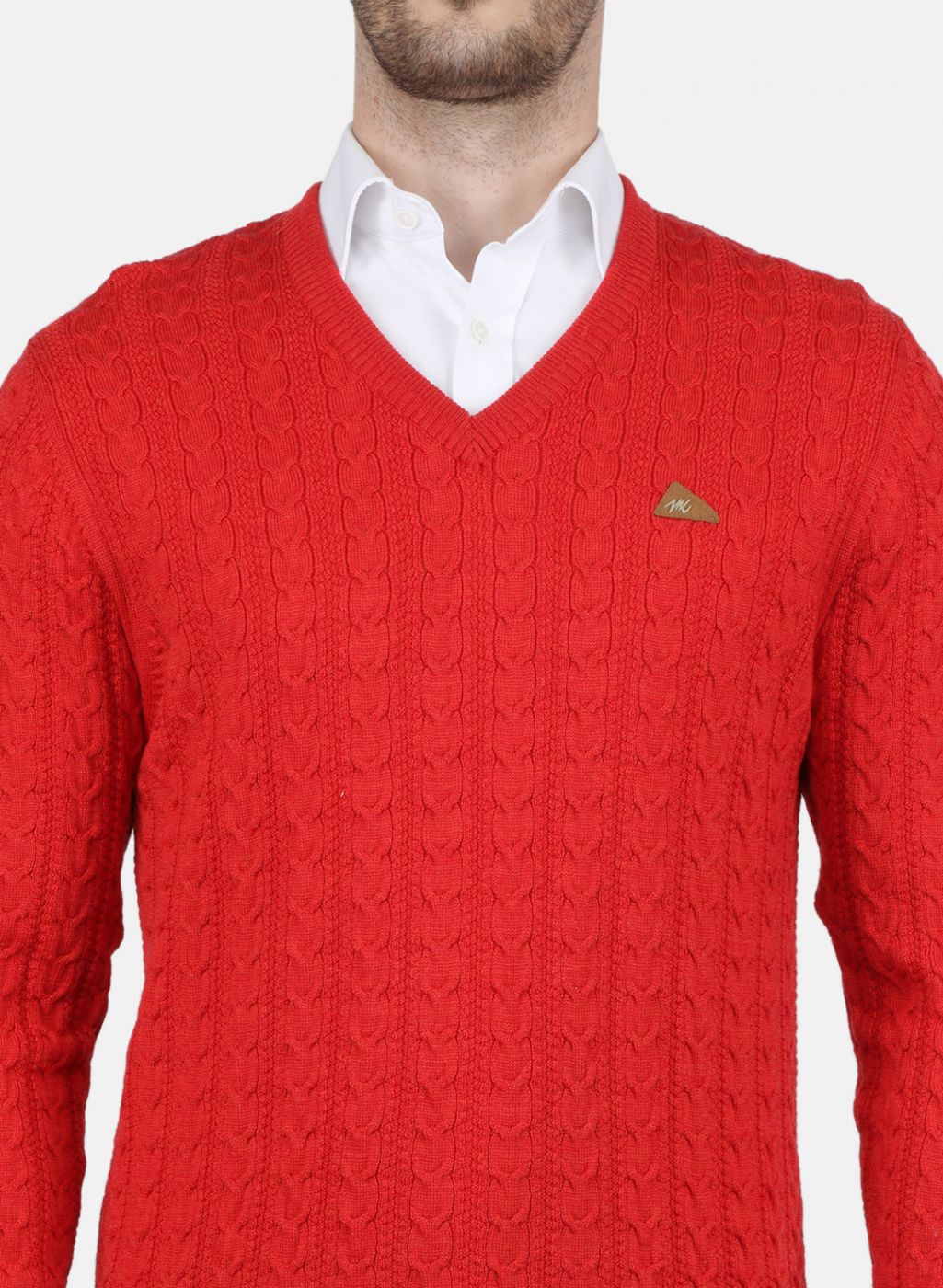 Men Red Self Design Pullover