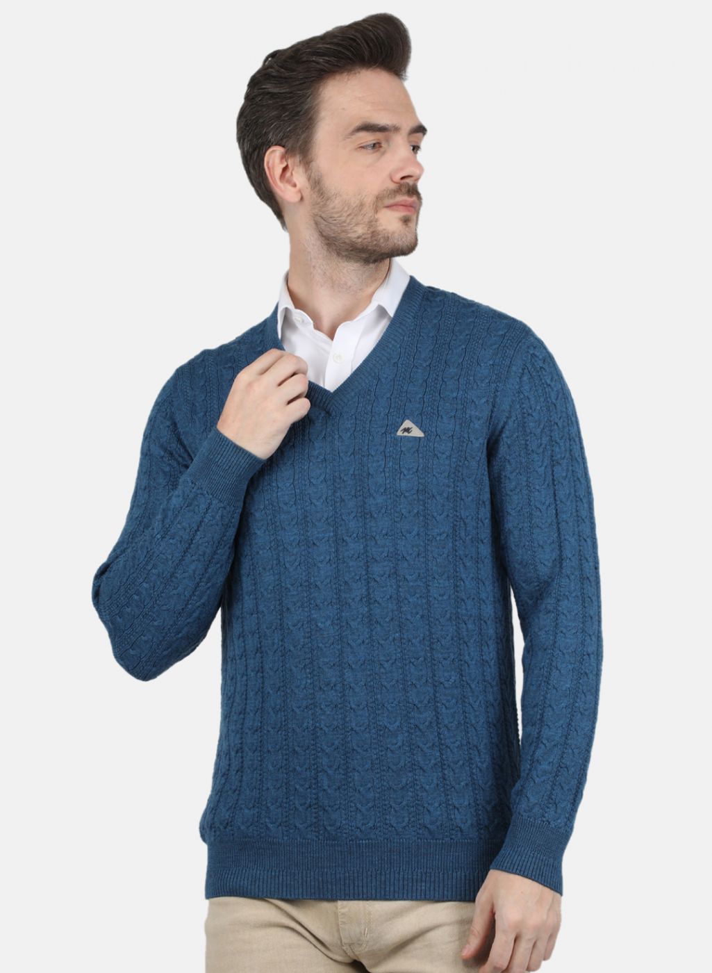 Men Blue Self Design Pullover