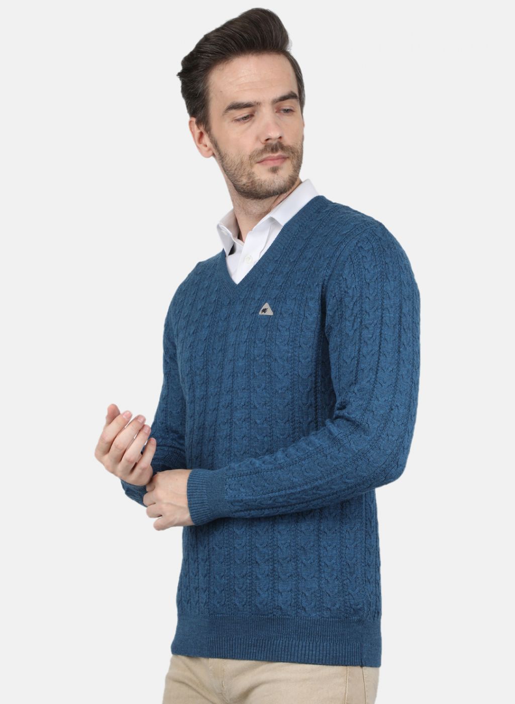 Men Blue Self Design Pullover