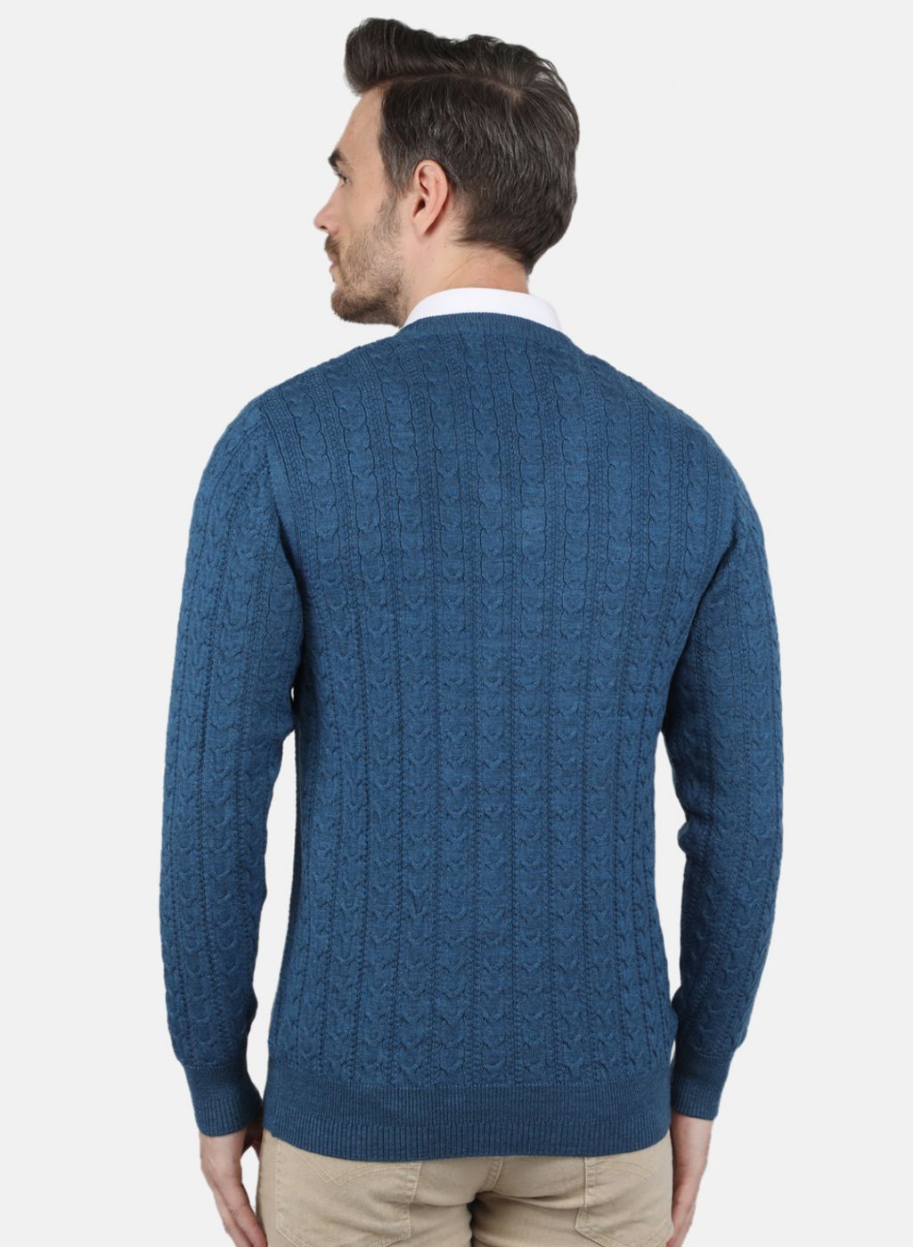 Men Blue Self Design Pullover