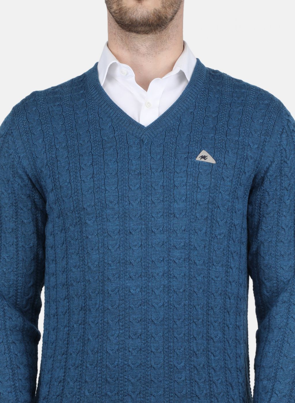 Men Blue Self Design Pullover