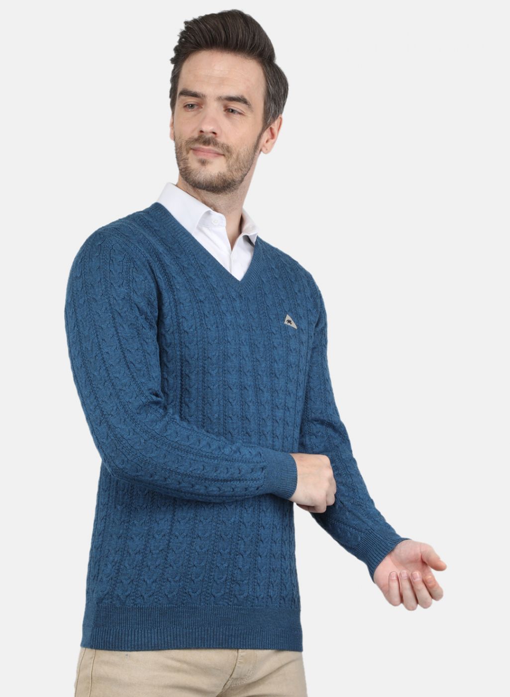 Men Blue Self Design Pullover