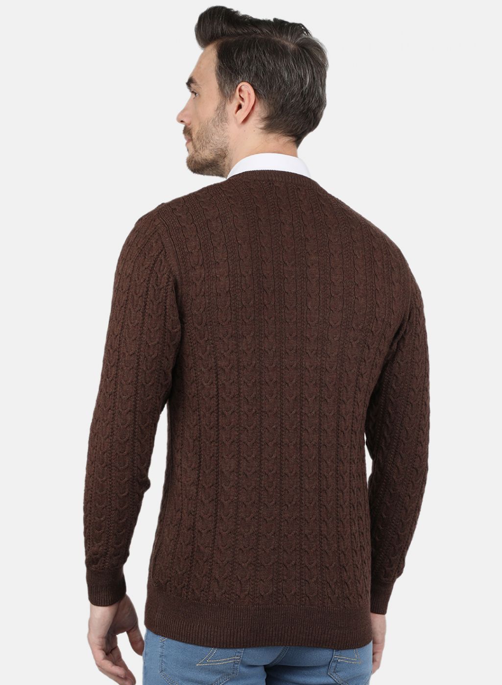 Men Brown Self Design Pullover