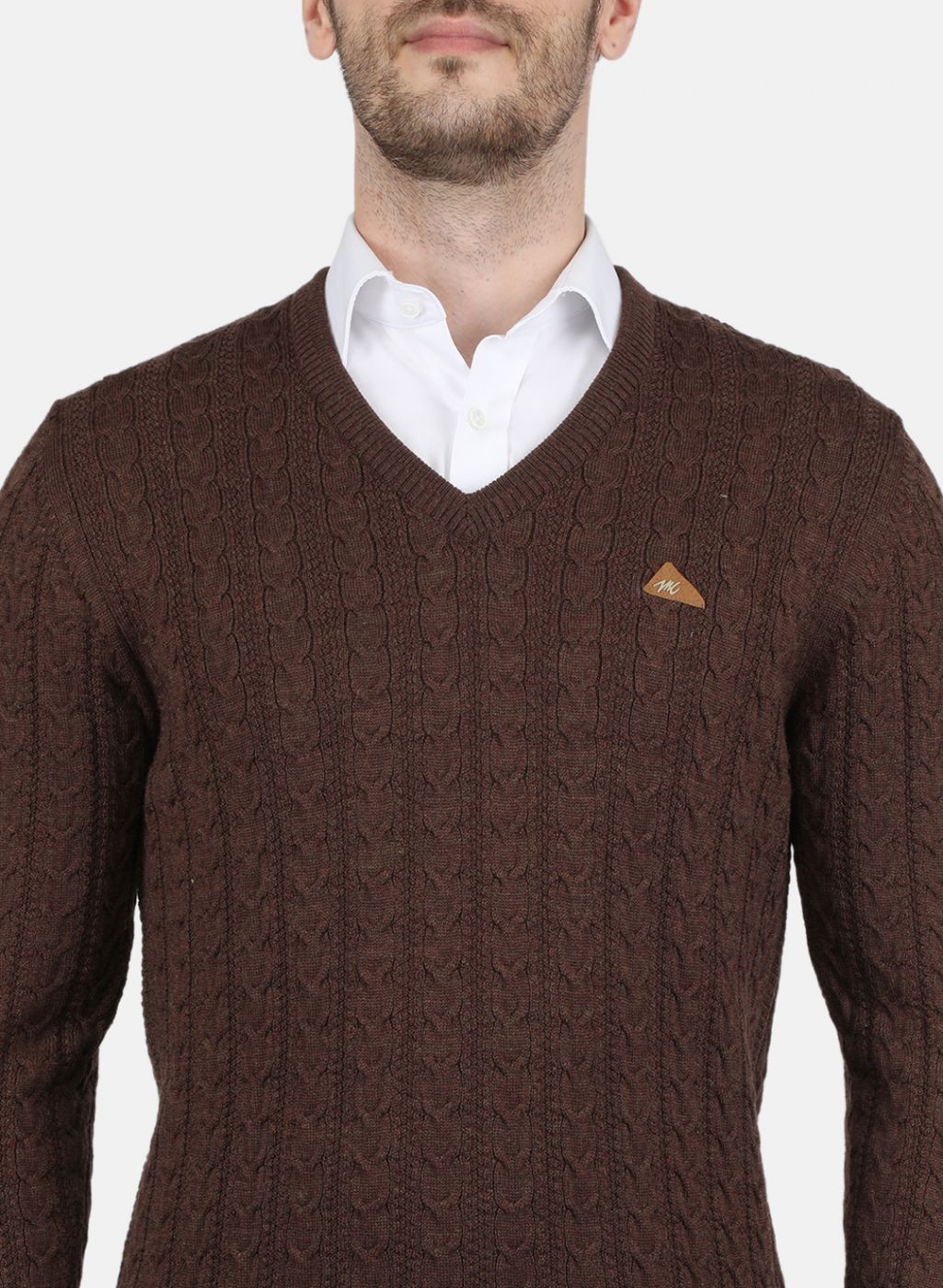 Men Brown Self Design Pullover