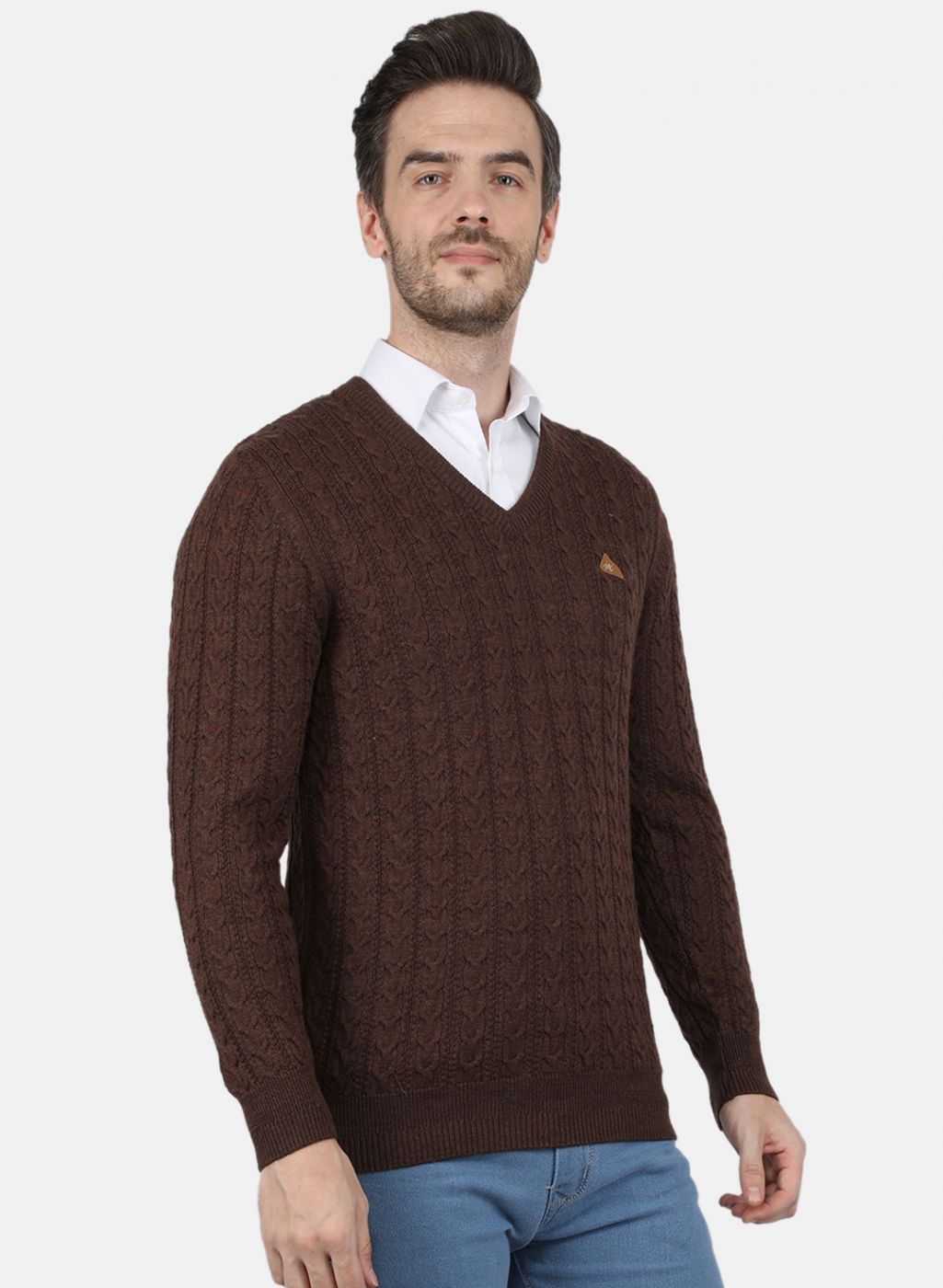 Men Brown Self Design Pullover