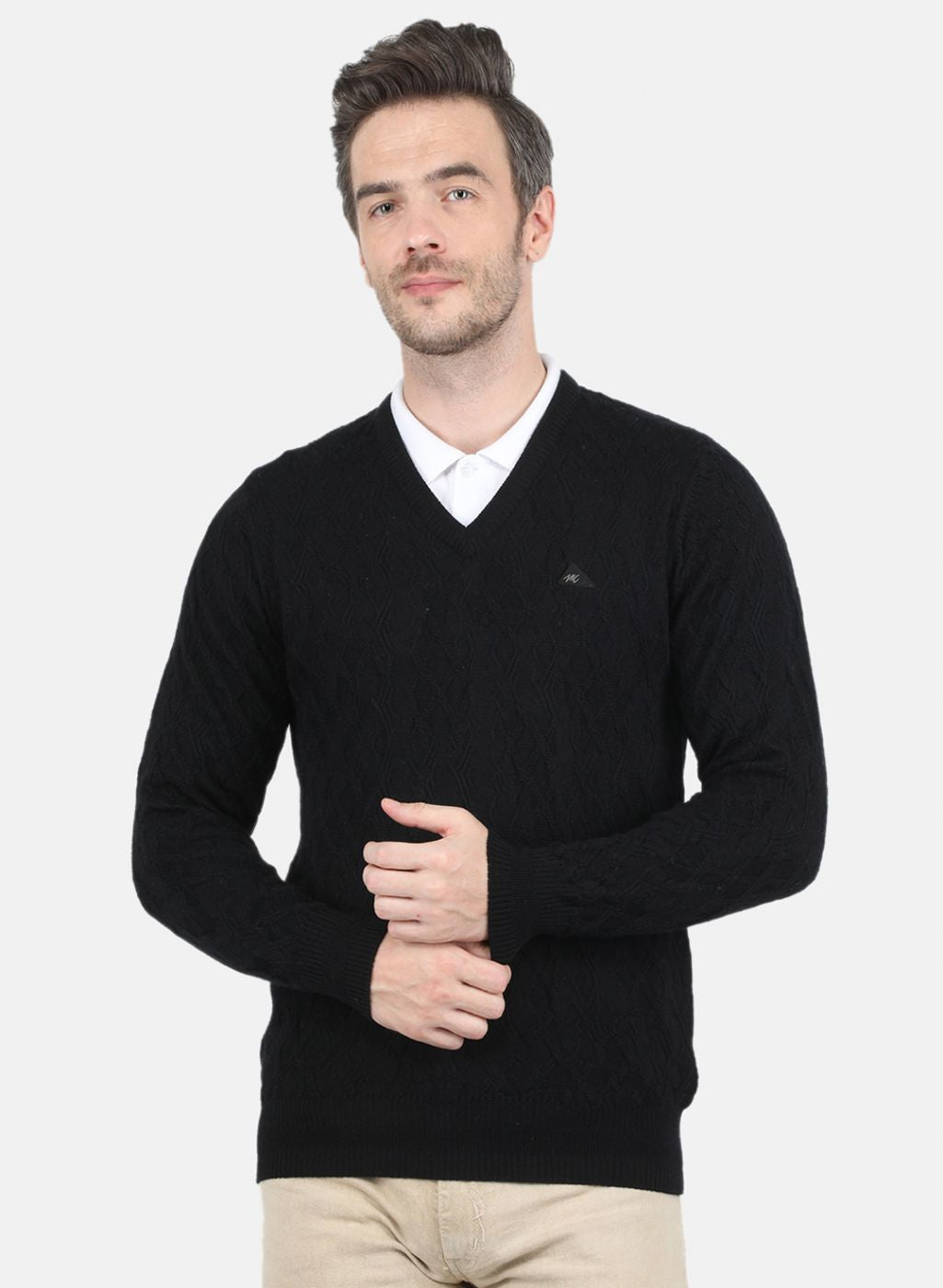 Men Black Self Design Pullover