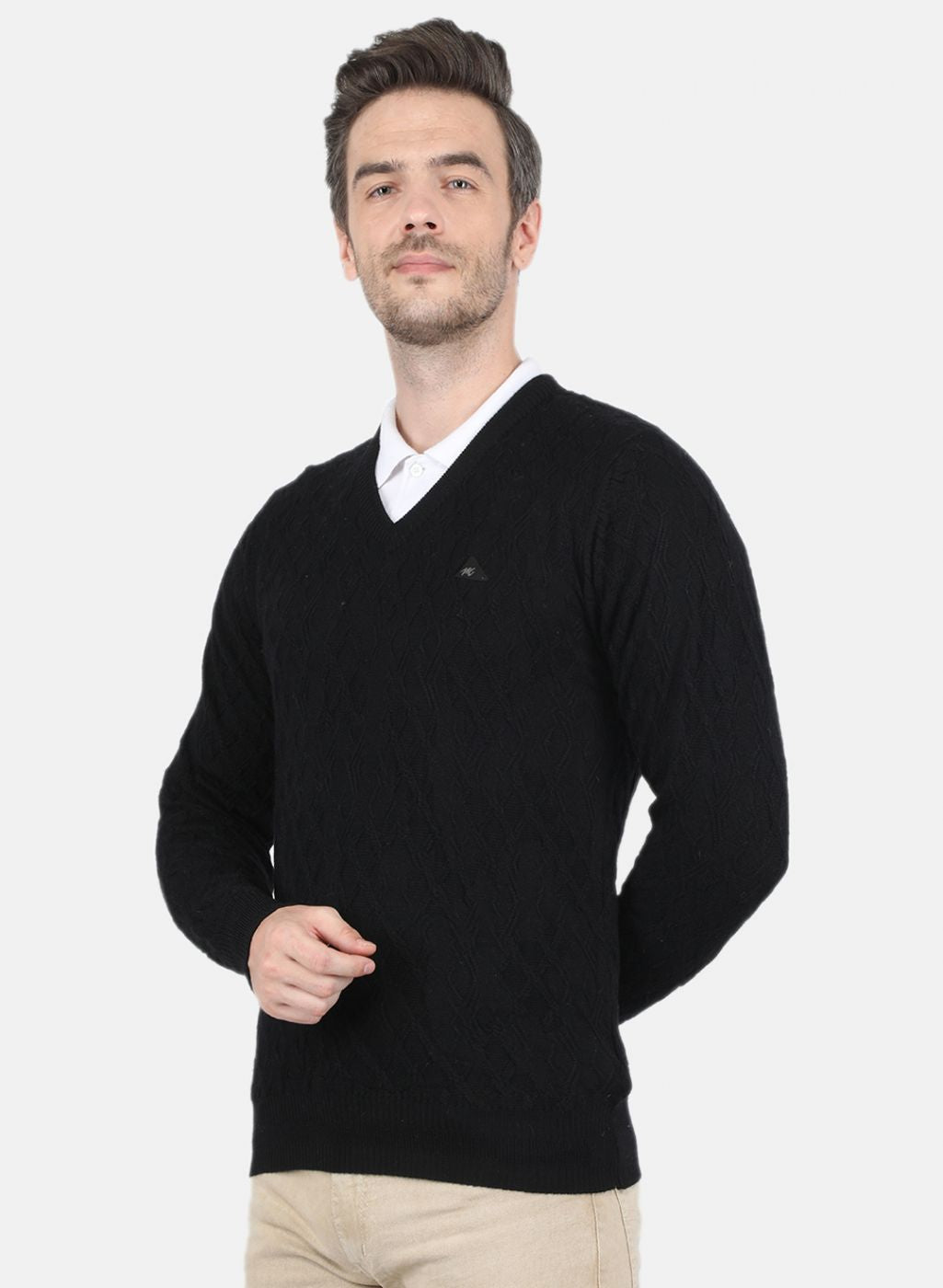 Men Black Self Design Pullover