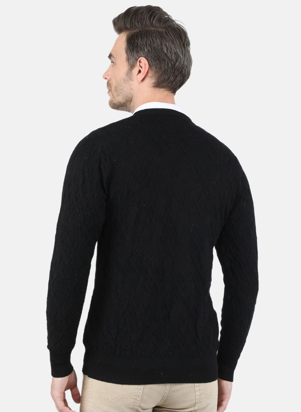 Men Black Self Design Pullover