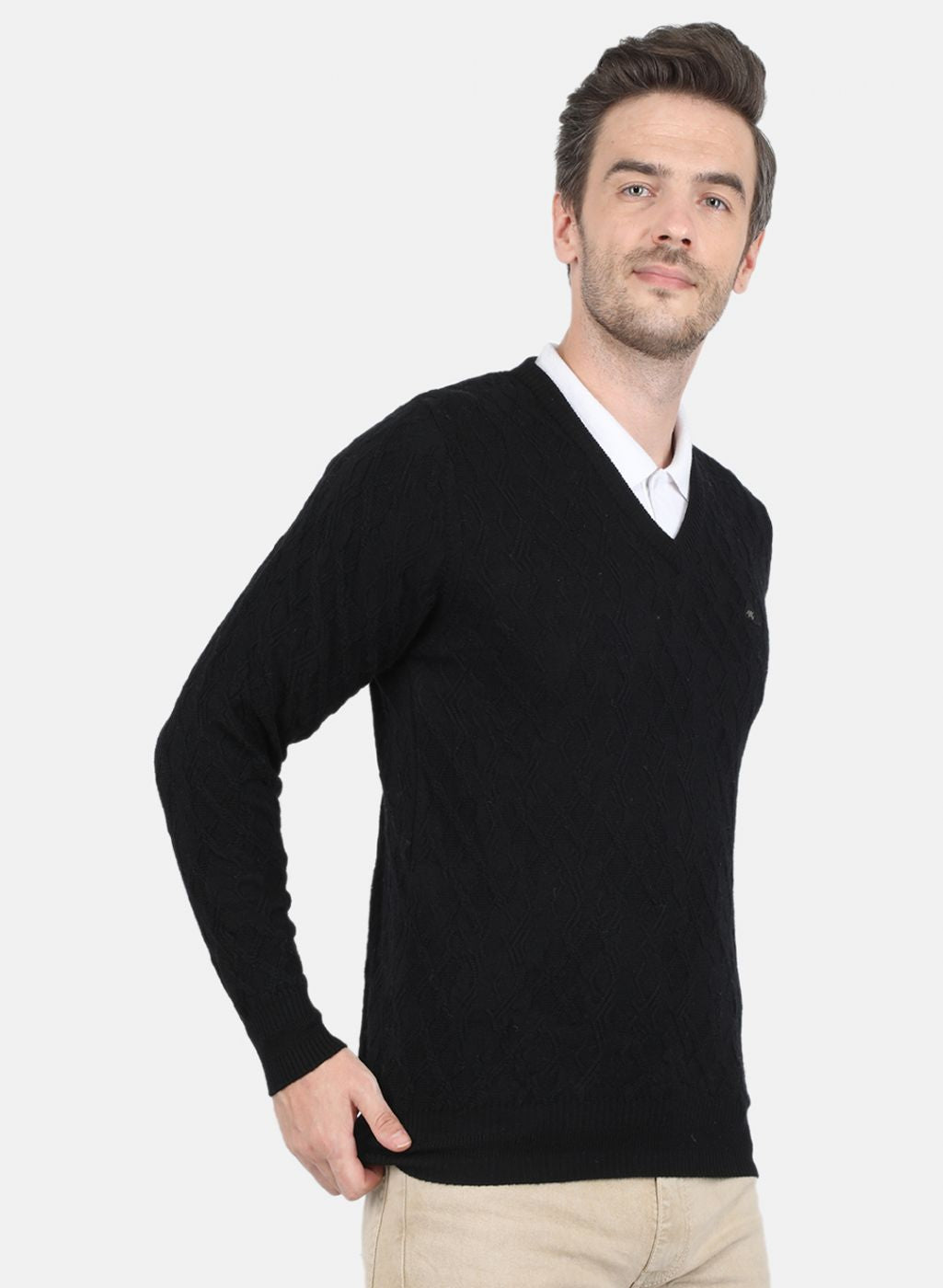 Men Black Self Design Pullover