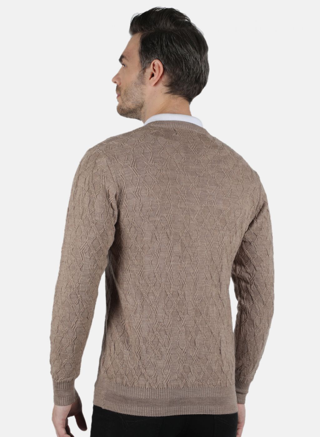 Men Beige Self Design Pullover