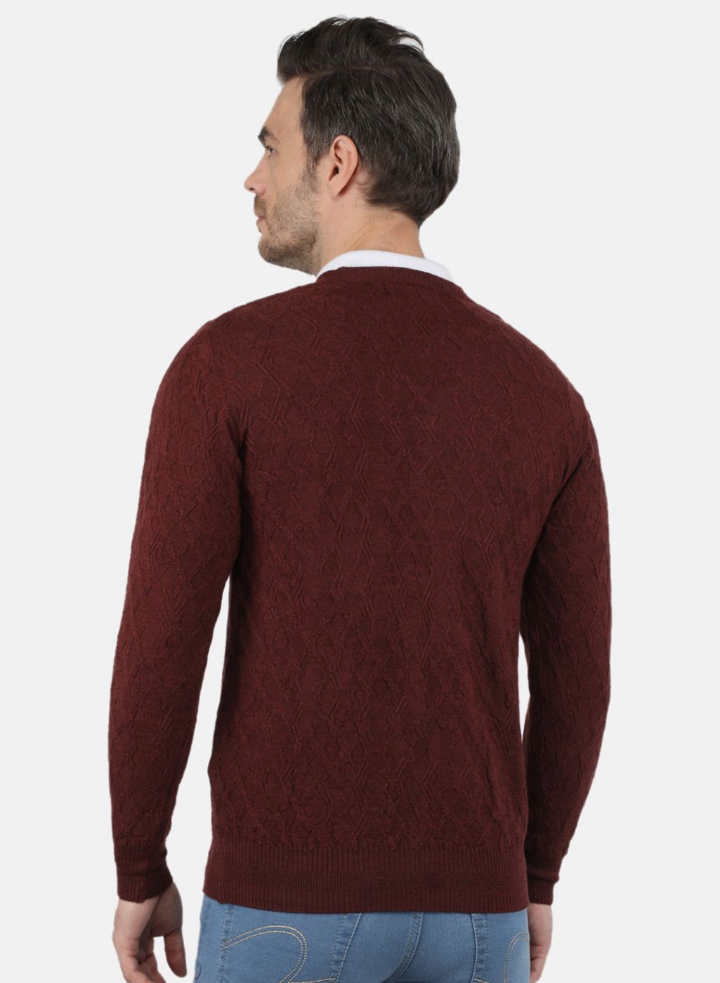 Men Brown Self Design Pullover