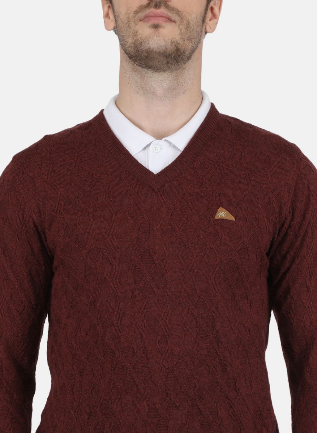 Men Brown Self Design Pullover