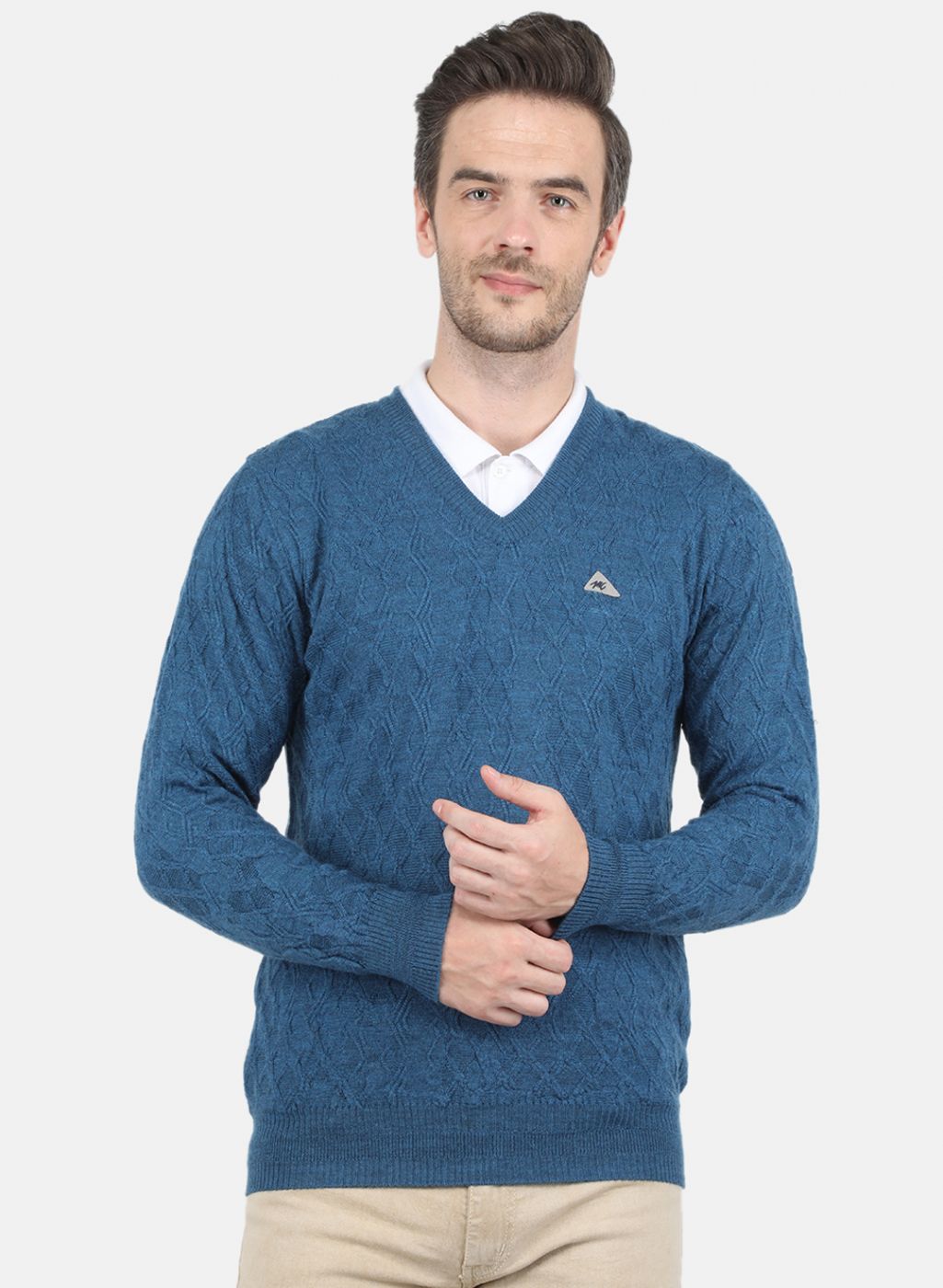 Men Blue Self Design Pullover