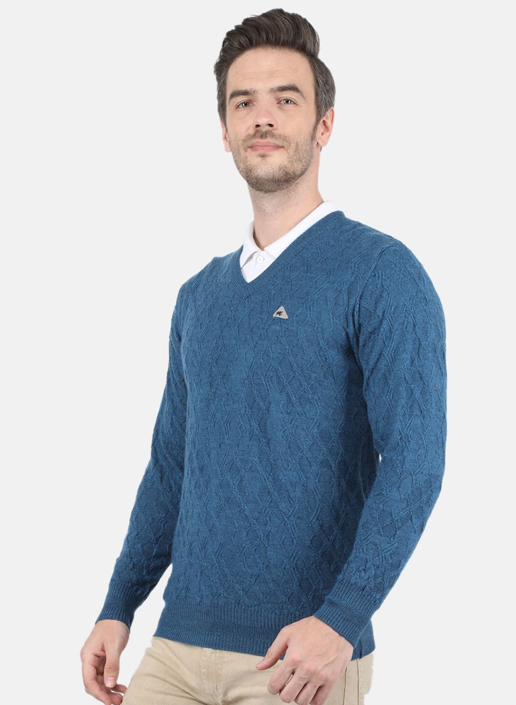 Men Blue Self Design Pullover