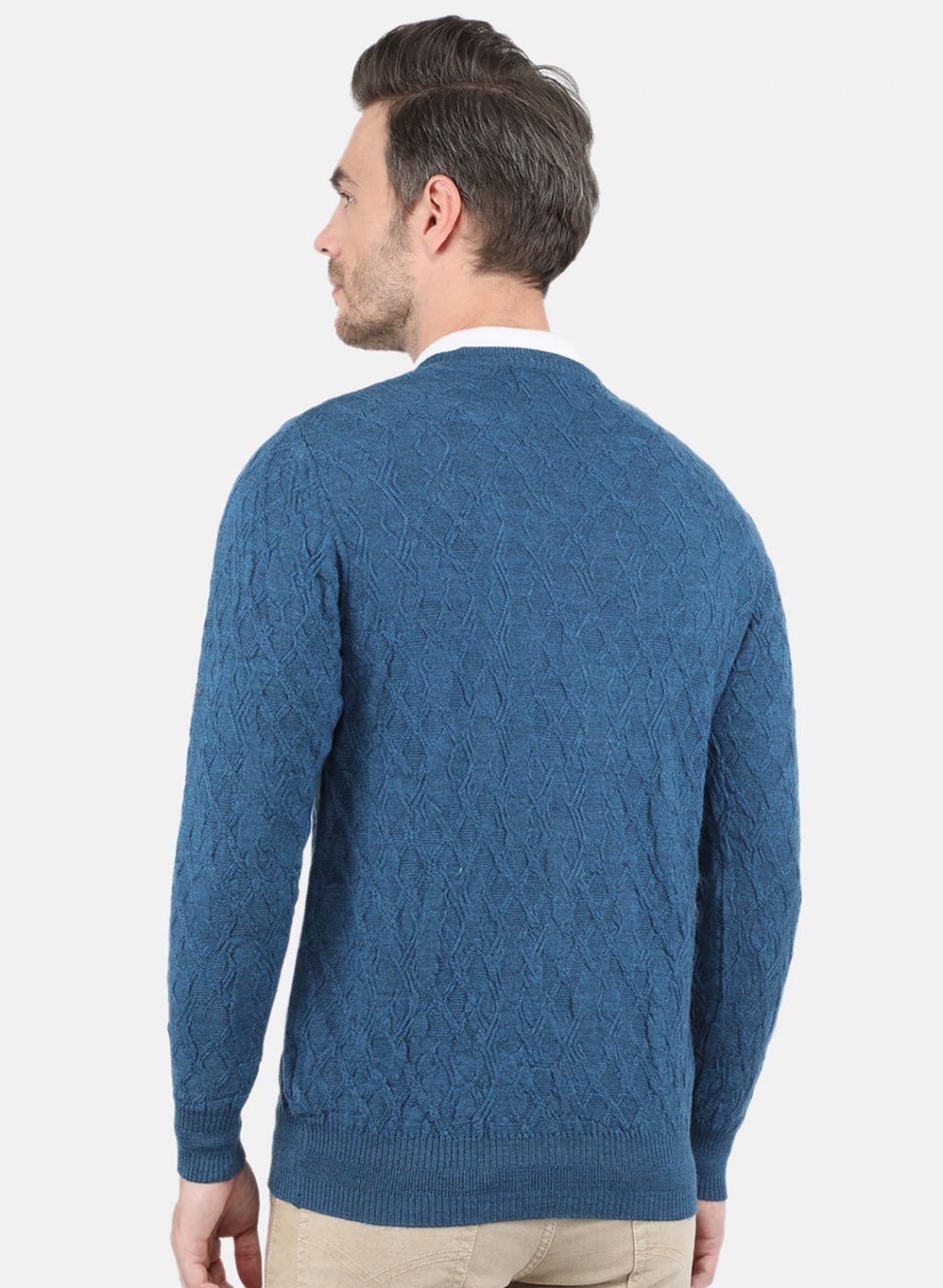 Men Blue Self Design Pullover