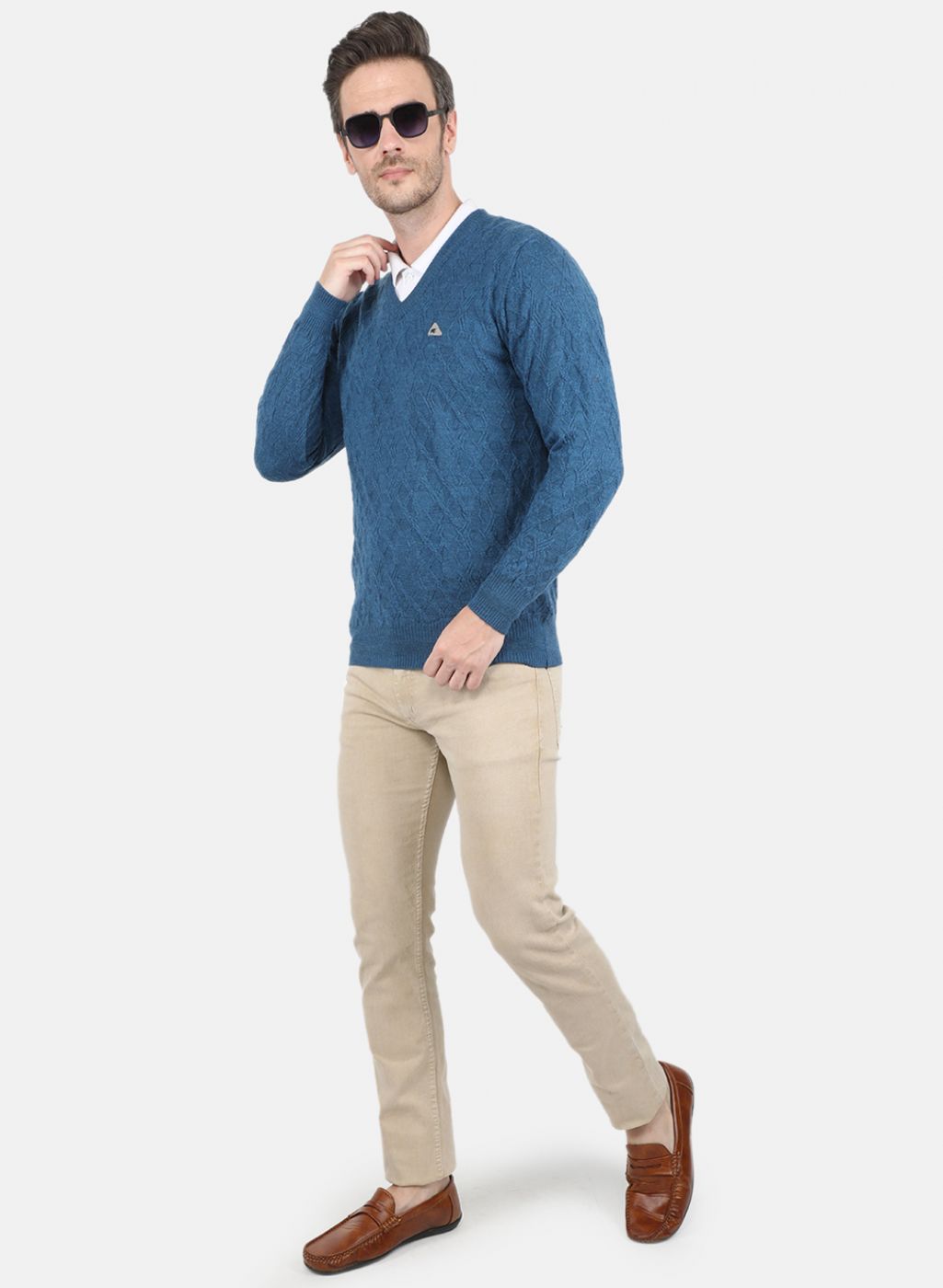 Men Blue Self Design Pullover