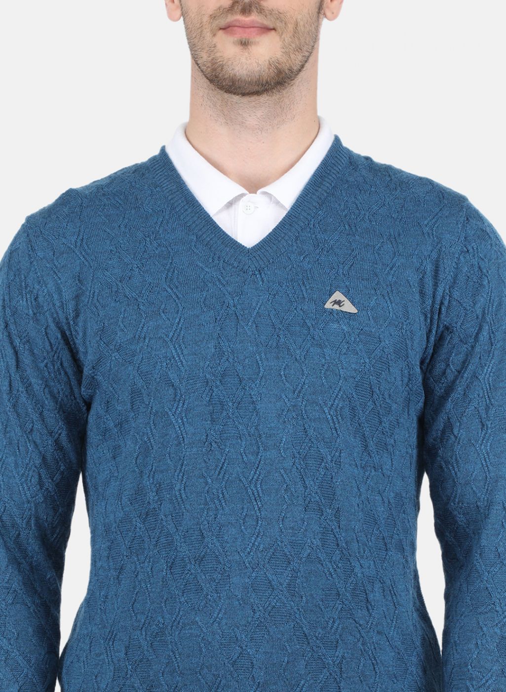 Men Blue Self Design Pullover