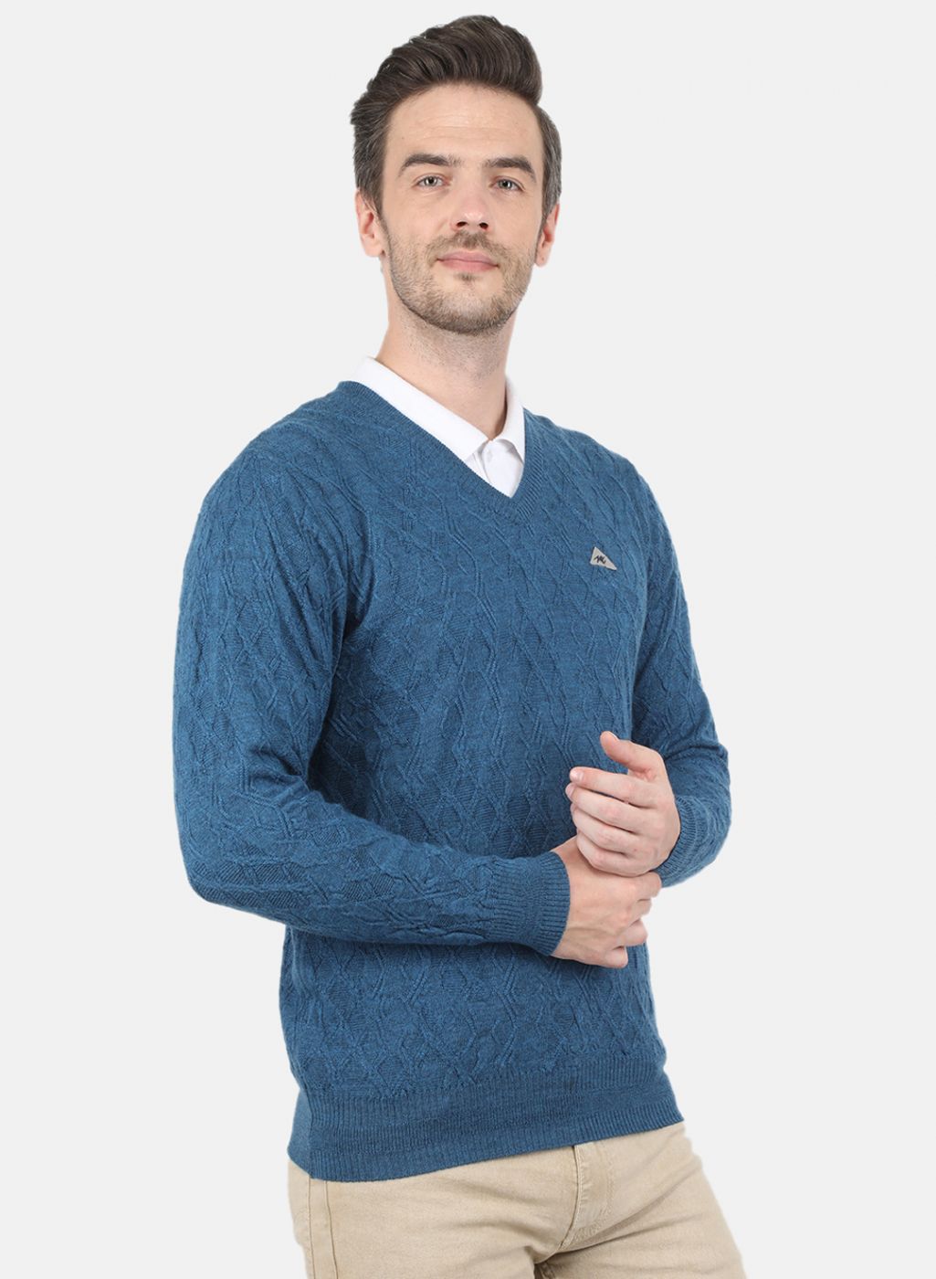 Men Blue Self Design Pullover