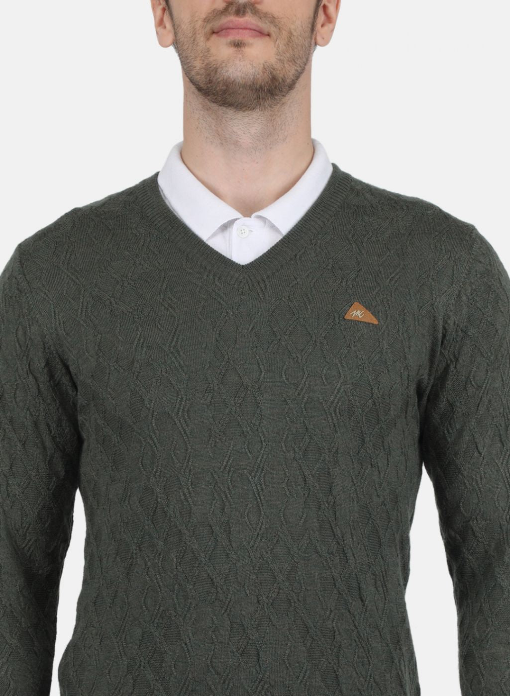 Men Olive Self Design Pullover