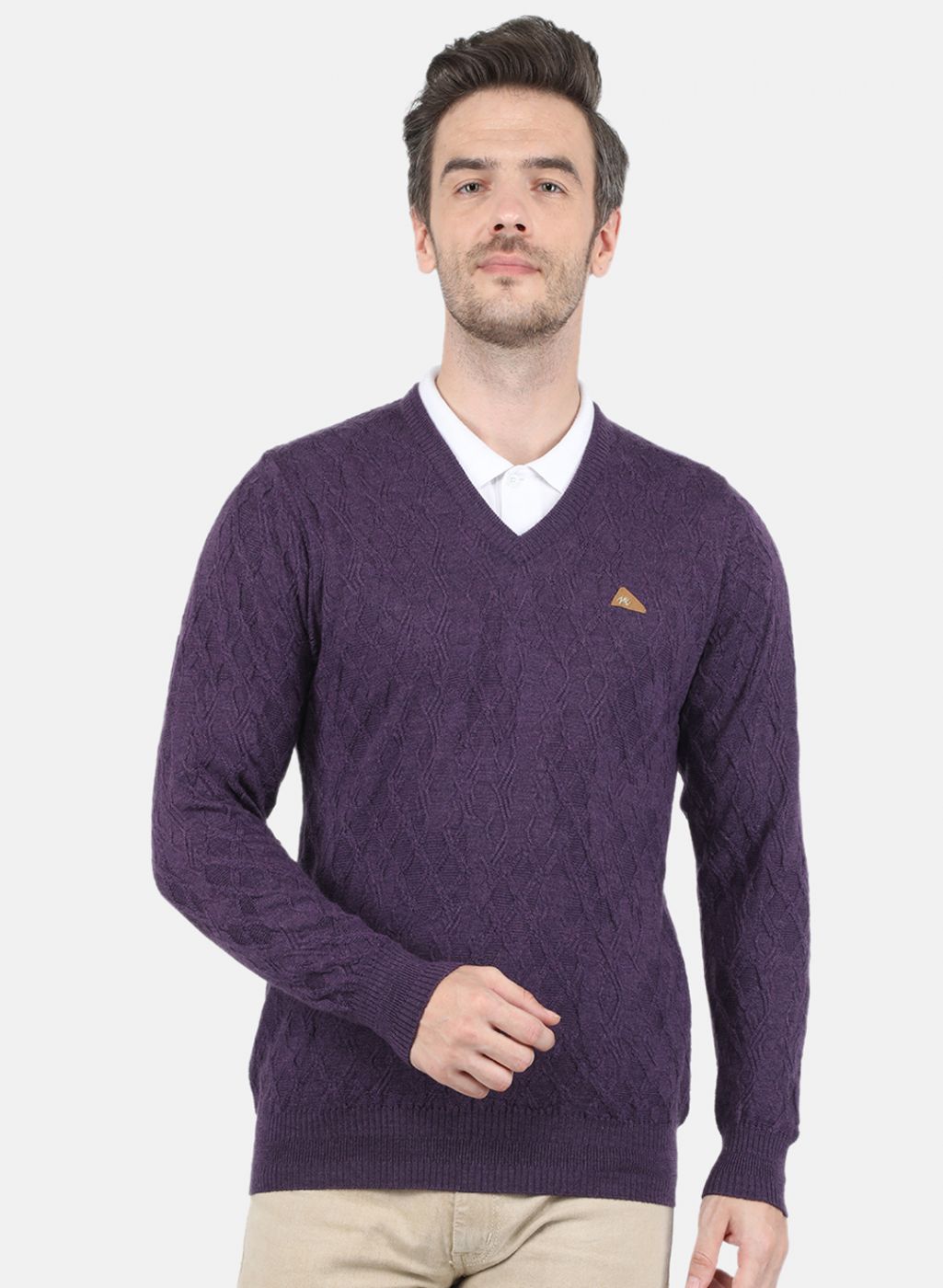 Men Purple Self Design Pullover