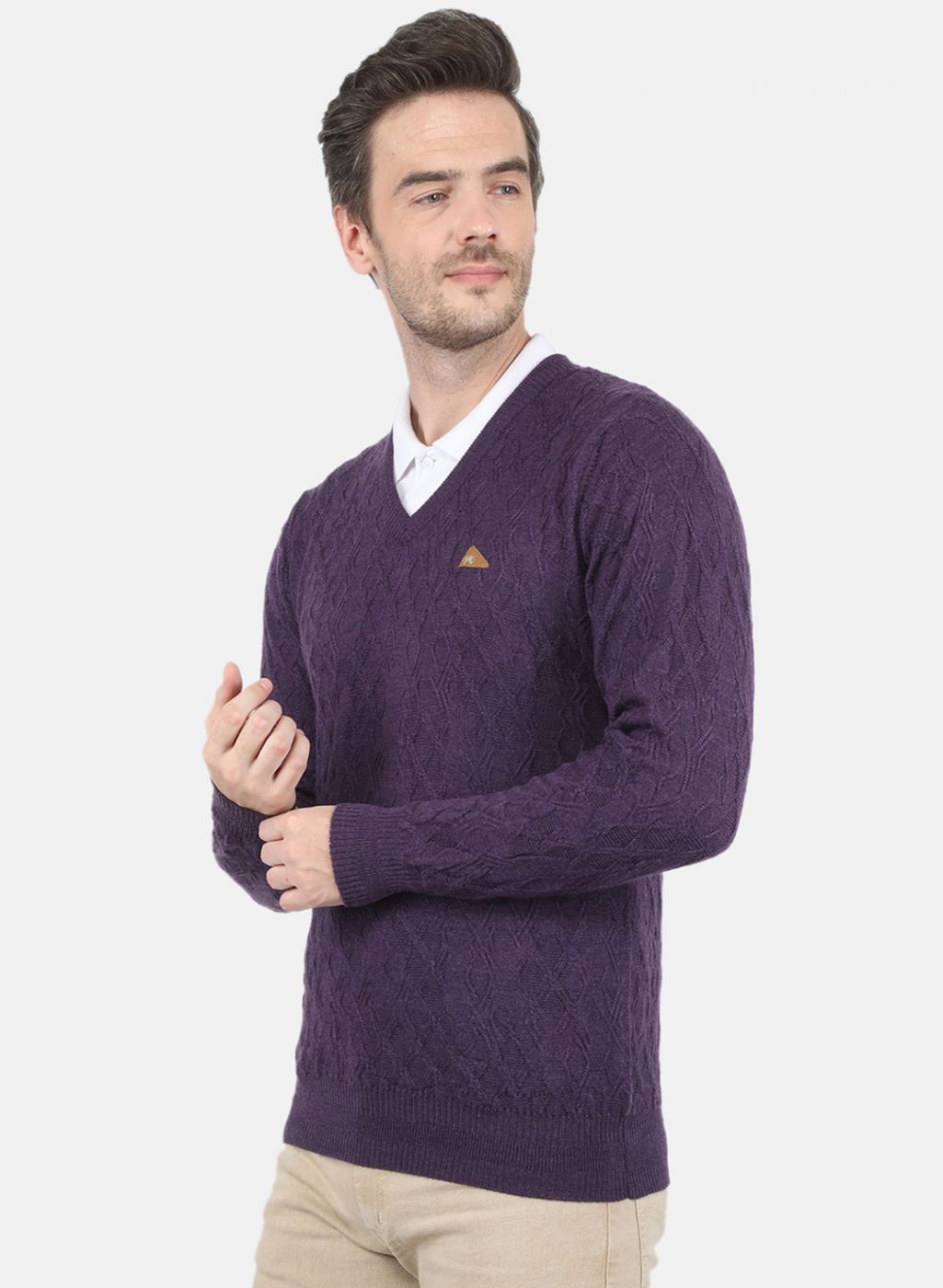 Men Purple Self Design Pullover