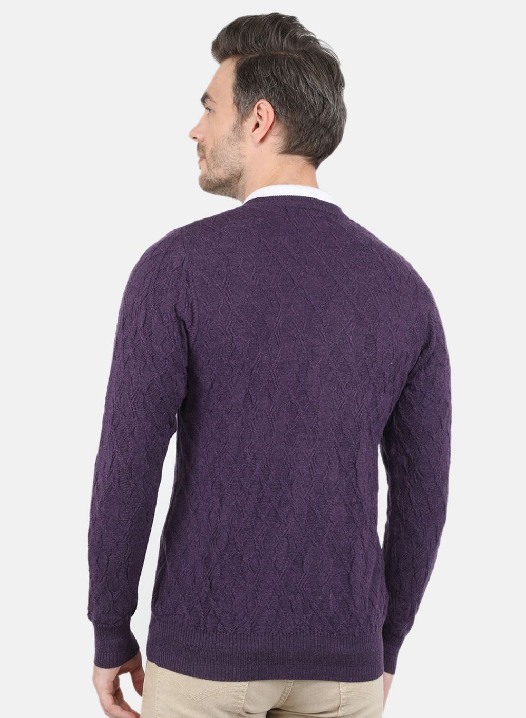 Men Purple Self Design Pullover