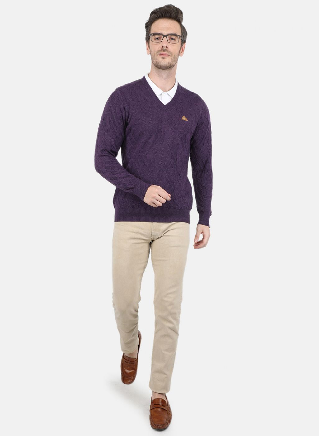 Men Purple Self Design Pullover