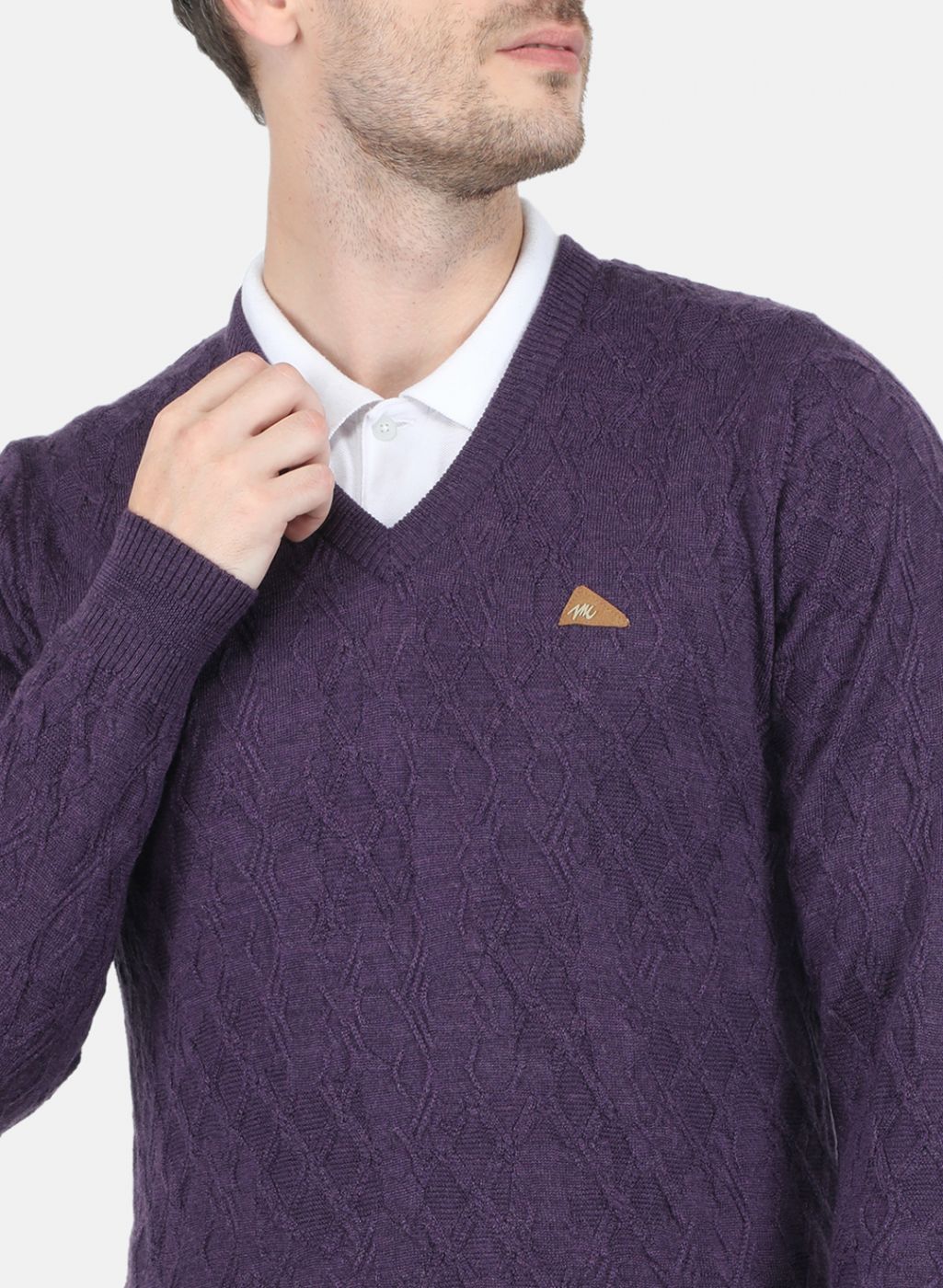 Men Purple Self Design Pullover