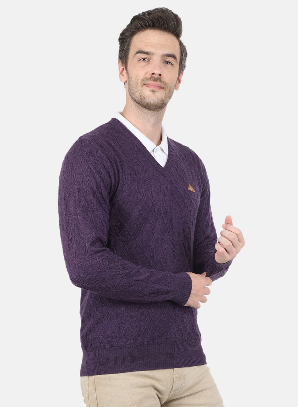 Men Purple Self Design Pullover