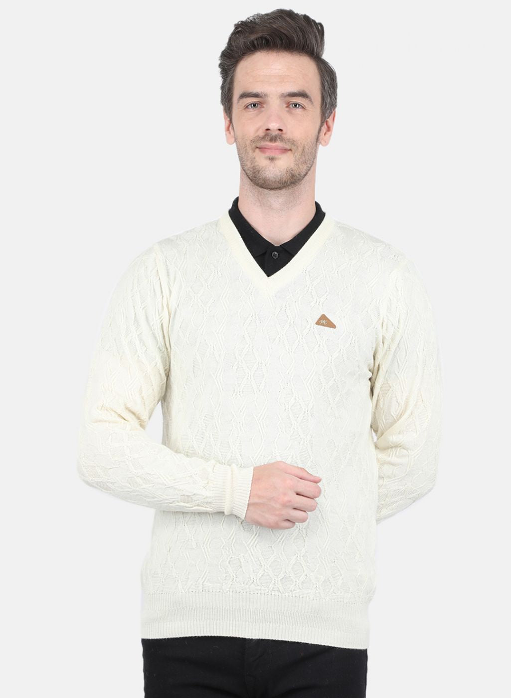 Men Off White Self Design Pullover