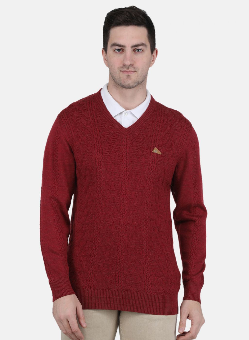 Men Maroon Self Design Pullover