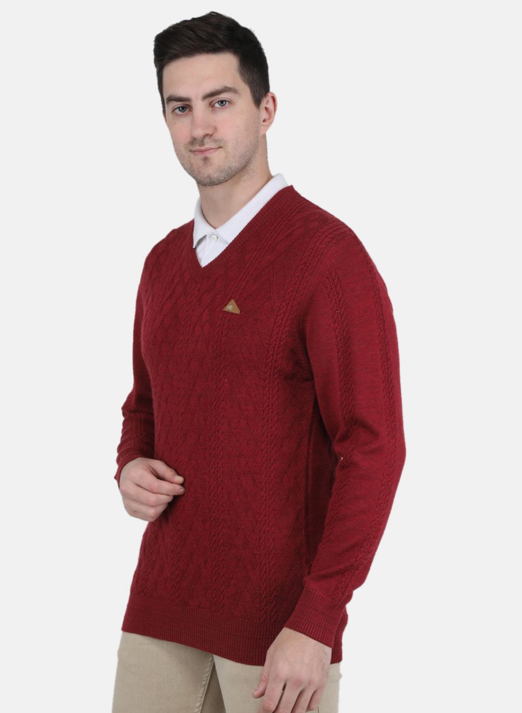 Men Maroon Self Design Pullover