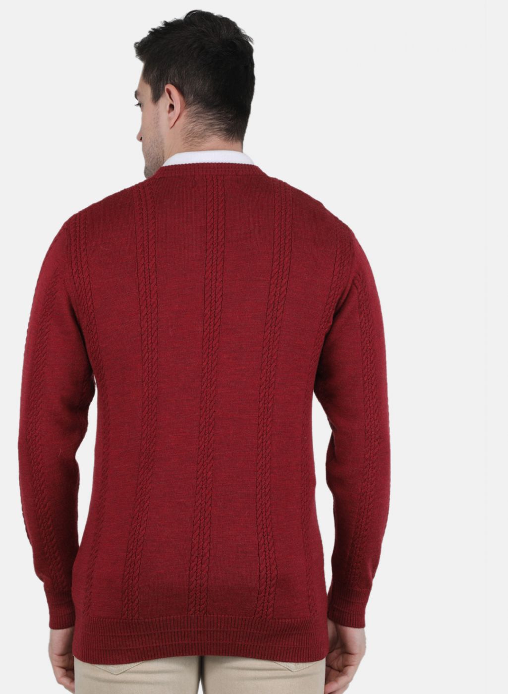 Men Maroon Self Design Pullover