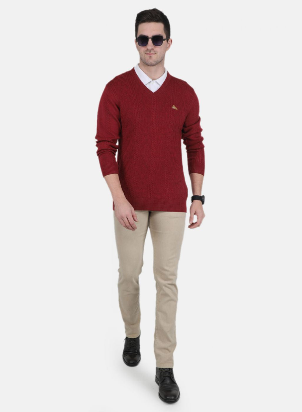 Men Maroon Self Design Pullover