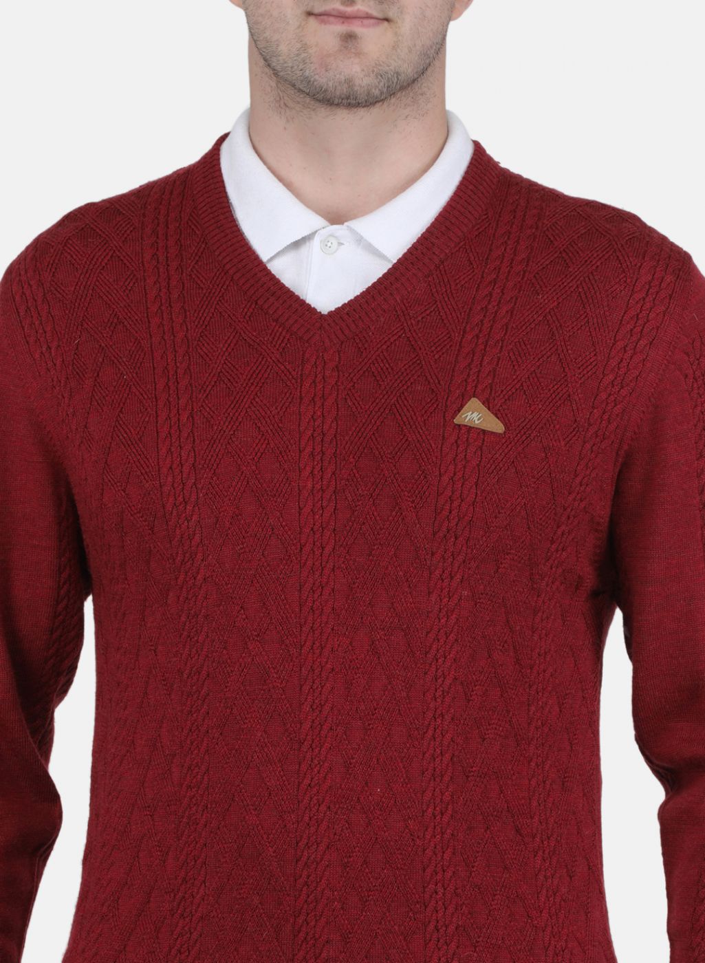 Men Maroon Self Design Pullover