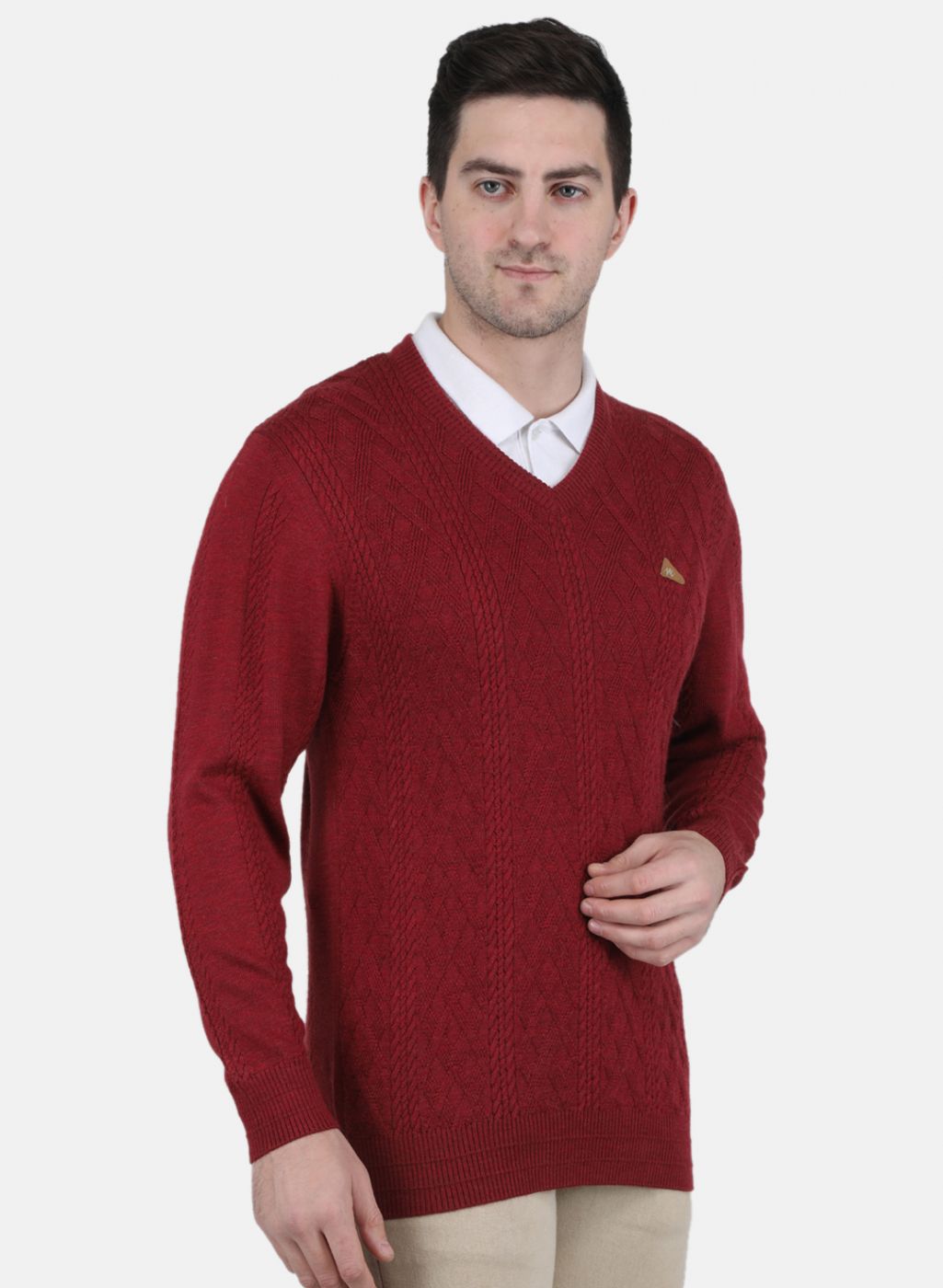 Men Maroon Self Design Pullover