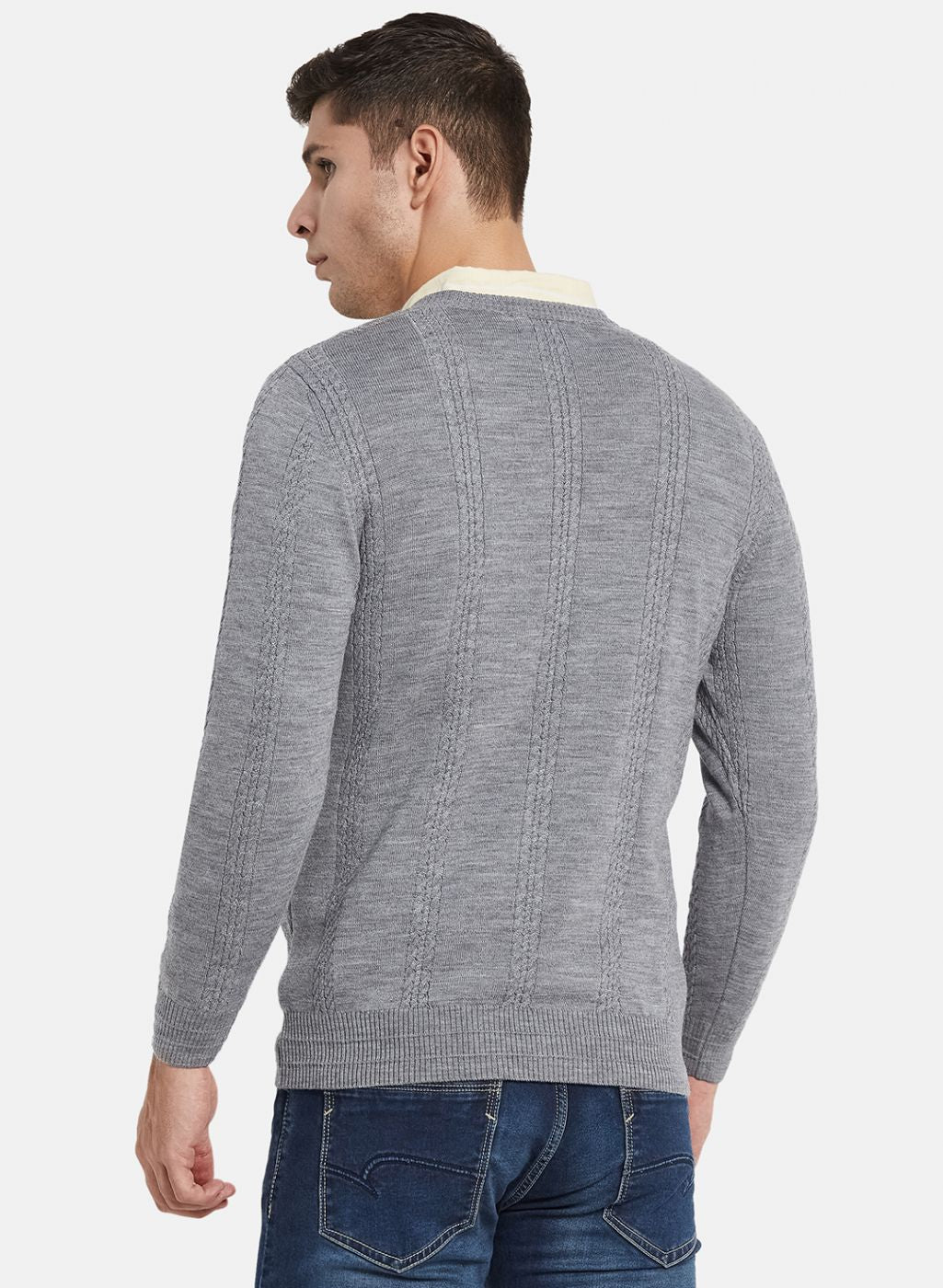 Men Grey Self Design Pullover