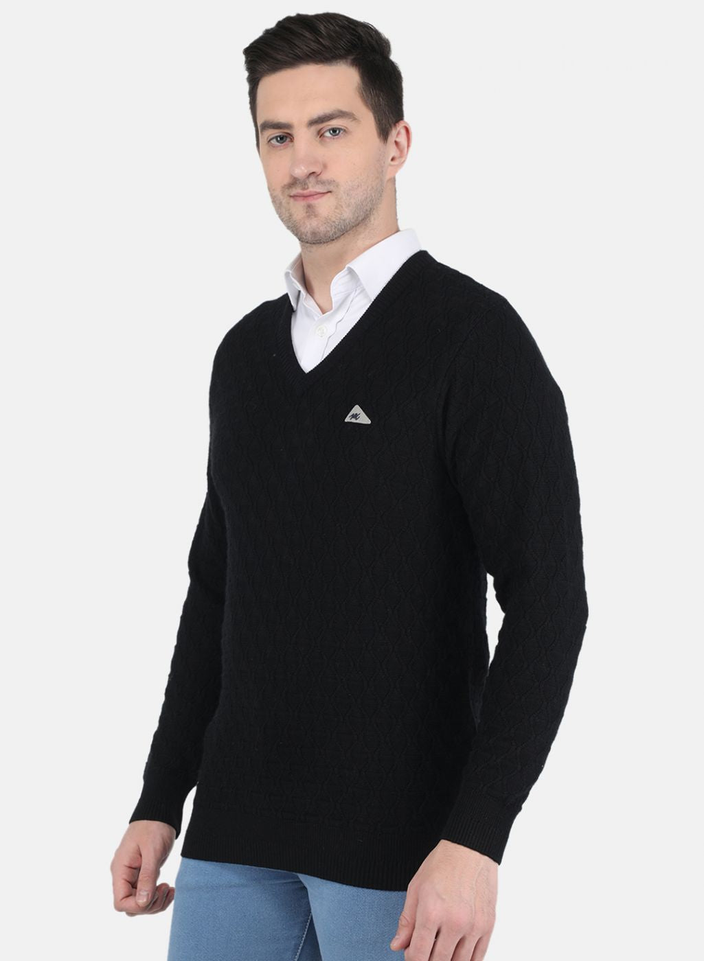 Men Black Self design Pullover