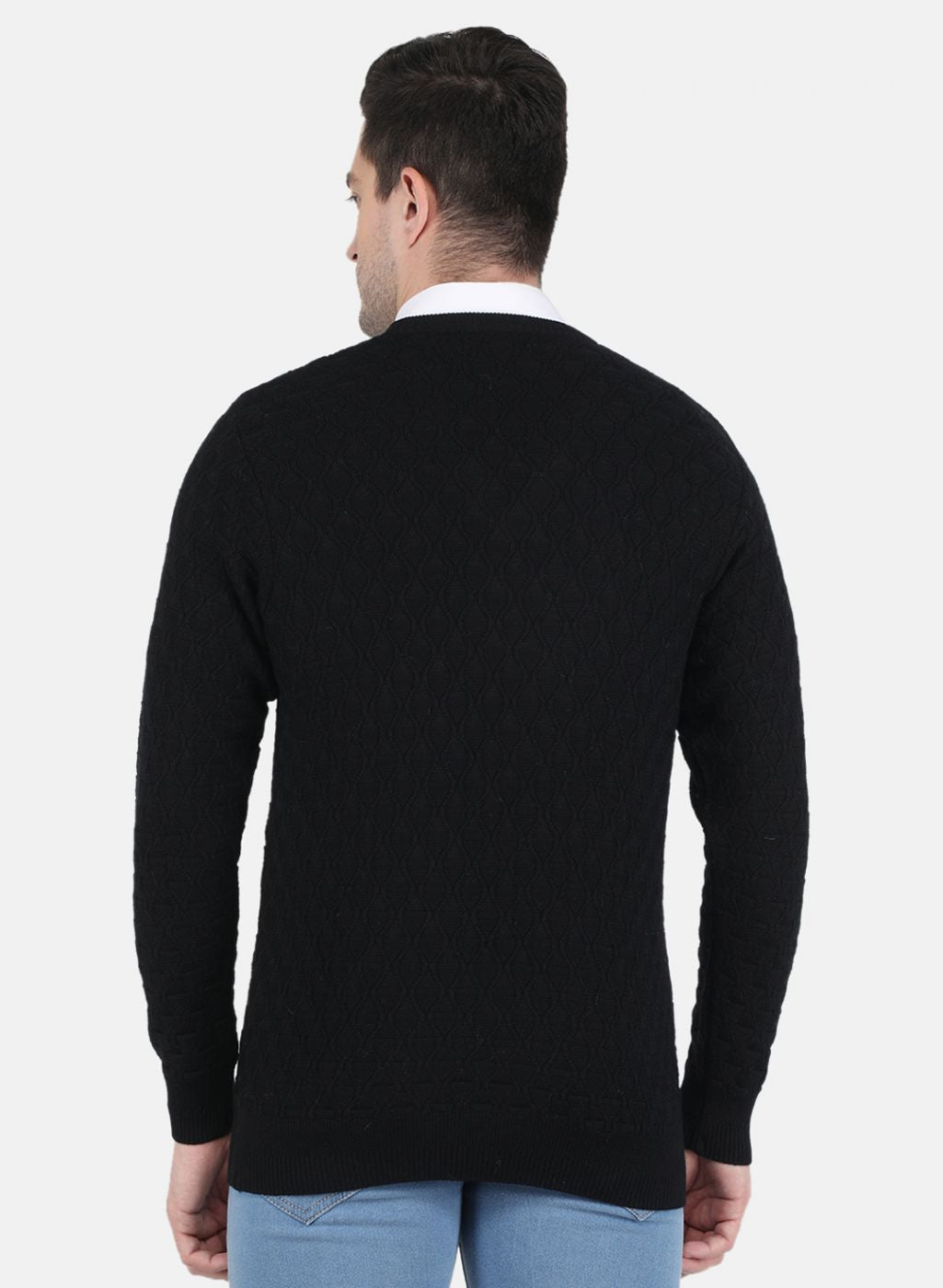 Men Black Self design Pullover